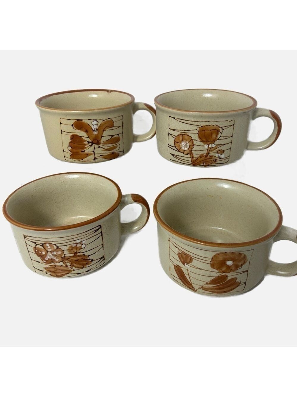 Vintage Stoneware Korea Festival Mug Soup Coffee Retro 70s Set 4 Holds 10 Oz